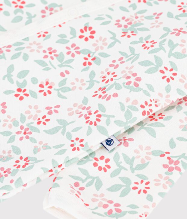 Pigiama senza piedini in tessuto felpato con stampa a fiori neonato bianco/multicolore