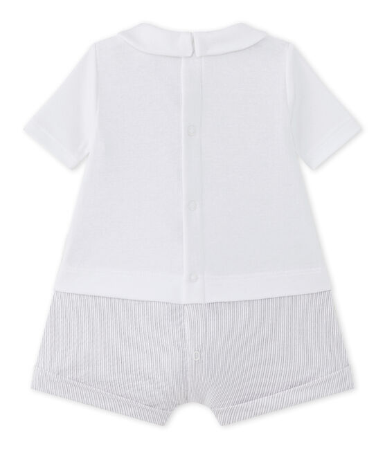 Tutina corta per bebé maschio doppio tessuto bianco ECUME/beige BEIGE