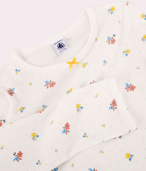 Pigiama a fiori bambina in cotone bianco MARSHMALLOW/bianco MULTICO