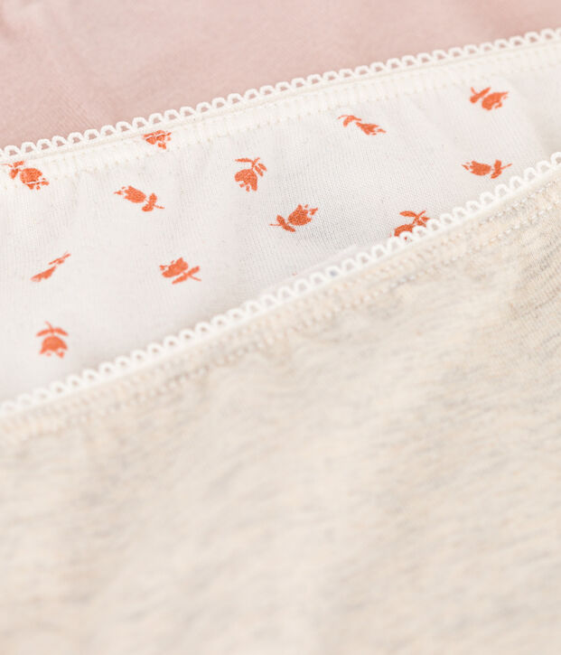 Confezione da 3 slip da ragazza in cotone ed elastam motivo fiore multicolore