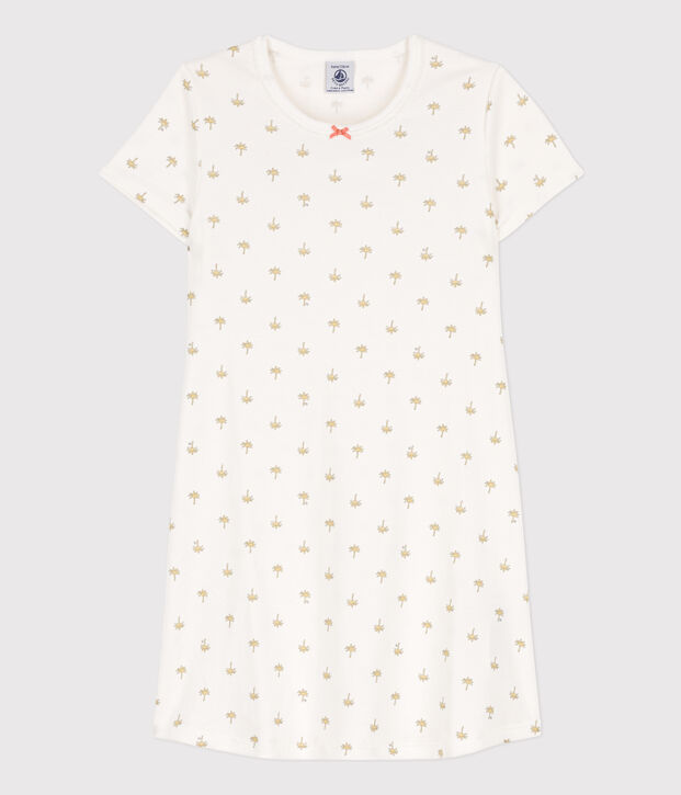 Camicia da notte bambina in cotone con palme bianco/multicolore