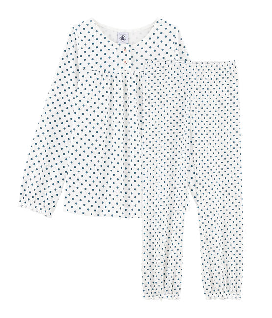 Pigiama bambina a costine bianco MARSHMALLOW/blu CONTES