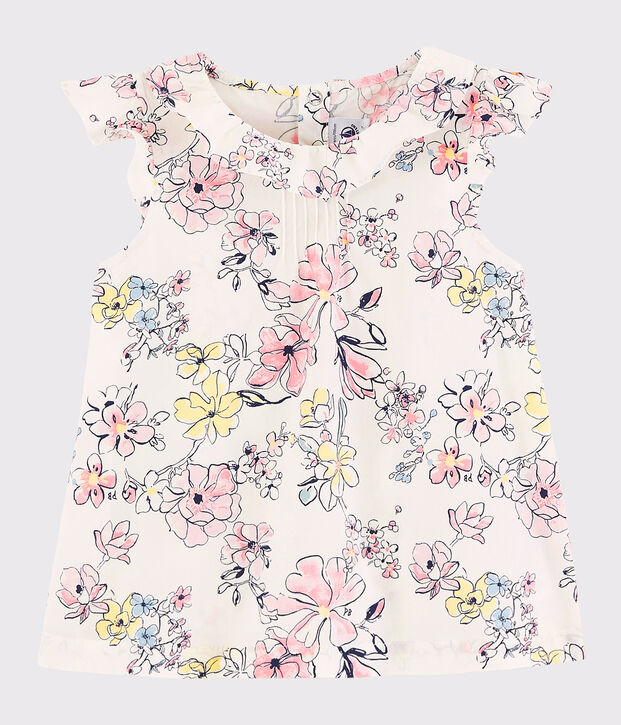 Blusa a manica corta in popeline bambina bianco/multicolore