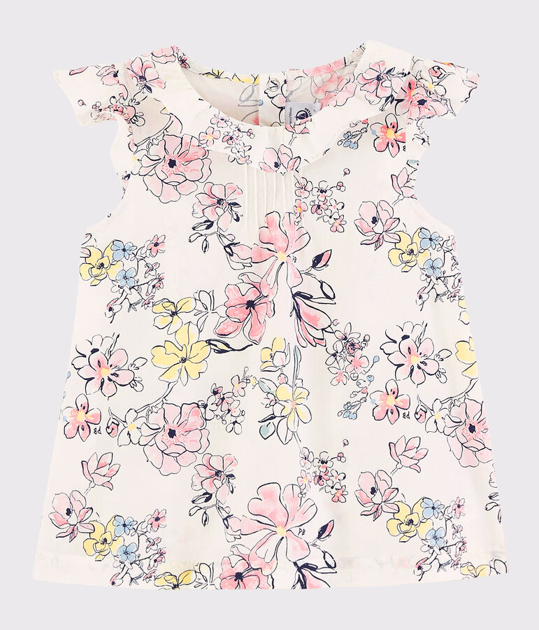 Blusa a manica corta in popeline bambina bianco/multicolore