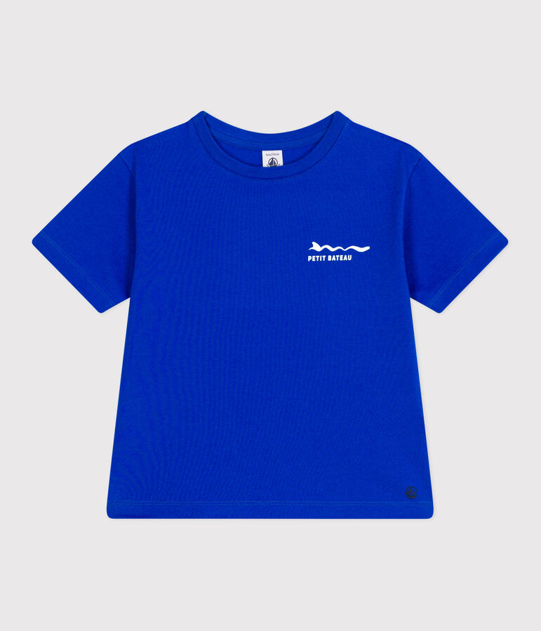 T-shirt a maniche corte in cotone con stampa bambino blu