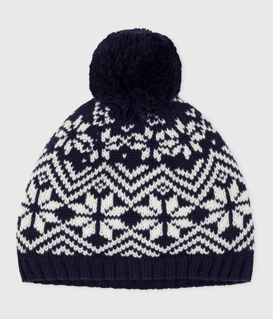Cuffietta in lana jacquard neonato blu SOIR/ MARSHMALLOW