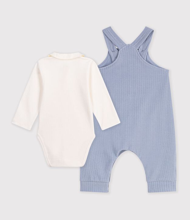 Set salopette e body con colletto in cotone tinta unita neonato POLAIRE