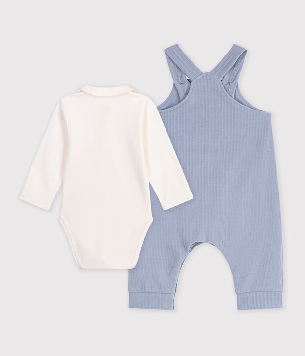 Set salopette e body con colletto in cotone tinta unita neonato POLAIRE