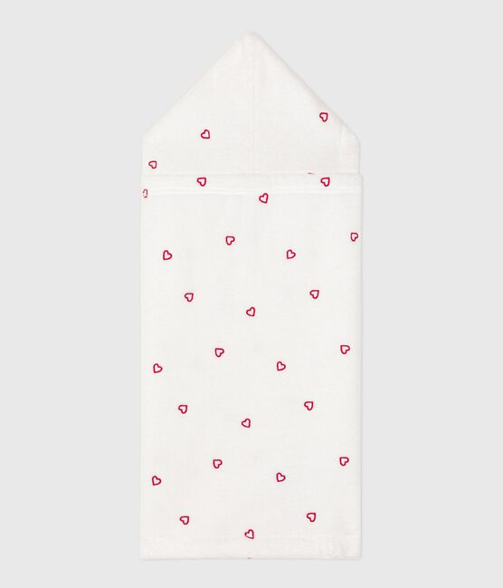 Mantellina da bagno in spugna con cuori ricamati neonato bianco MARSHMALLOW/rosa CHARME