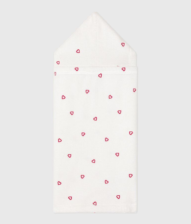 Mantellina da bagno in spugna con cuori ricamati neonato bianco/rosa