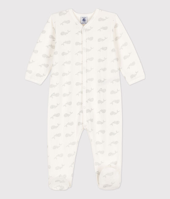 Tutina pigiama bebè in ciniglia bianco MARSHMALLOW/grigio ARGENT