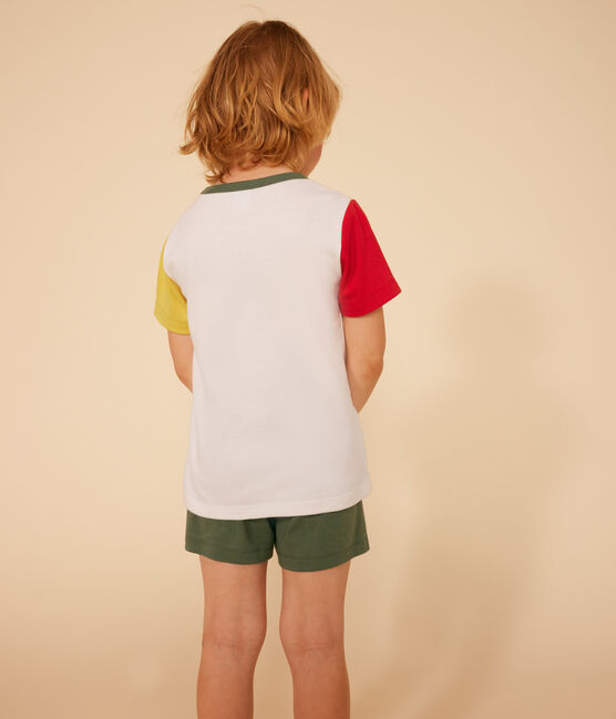 Pigiama bambino corto in cotone tinta unita bianco MARSHMALLOW/bianco MULTICO