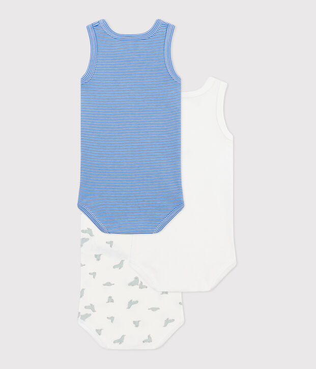 Set da 3 body senza maniche in cotone con stampa neonato multicolore
