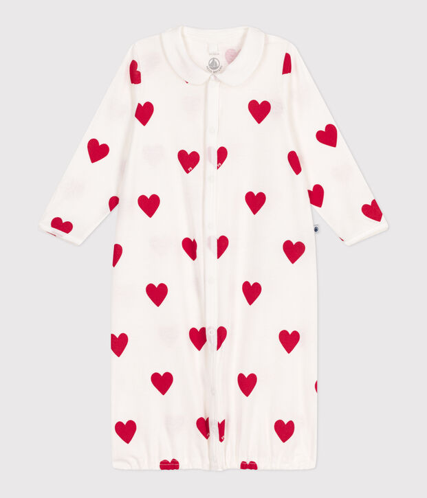 Tutina e sacco nanna in cotone con colletto a cuori rossi neonato bianco/rosso