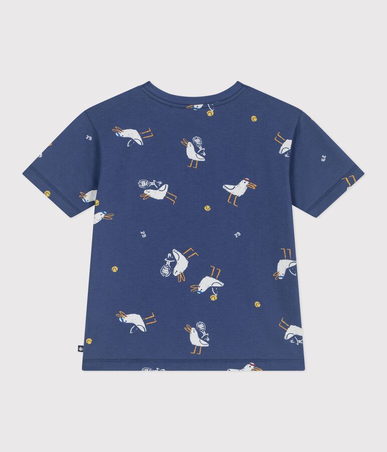 T-shirt a maniche corte in cotone con gabbiani stampati bambino blu/multicolore