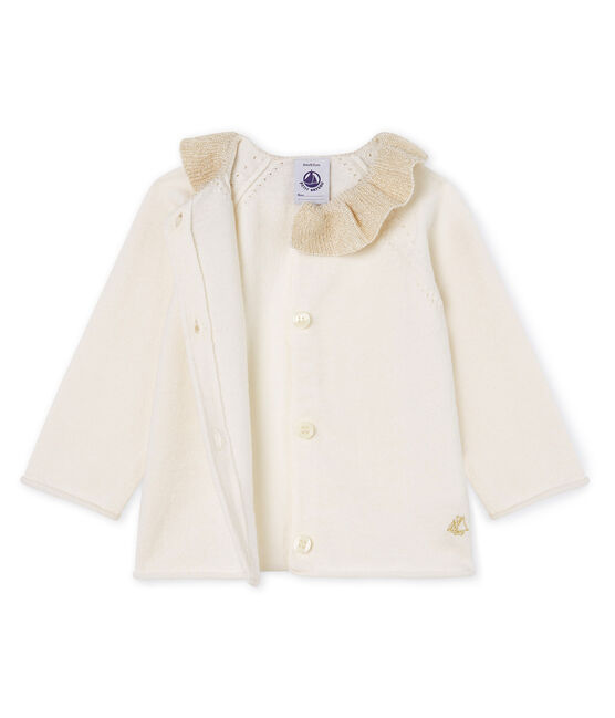 Cardigan bambina in maglia di lana e cotone bianco MARSHMALLOW