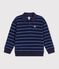 Felpa con colletto a polo in cotone a righe bambino blu/verde/blu