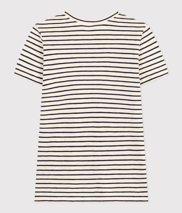 T-shirt REGULAR girocollo in cotone rigato donna ecru/blu