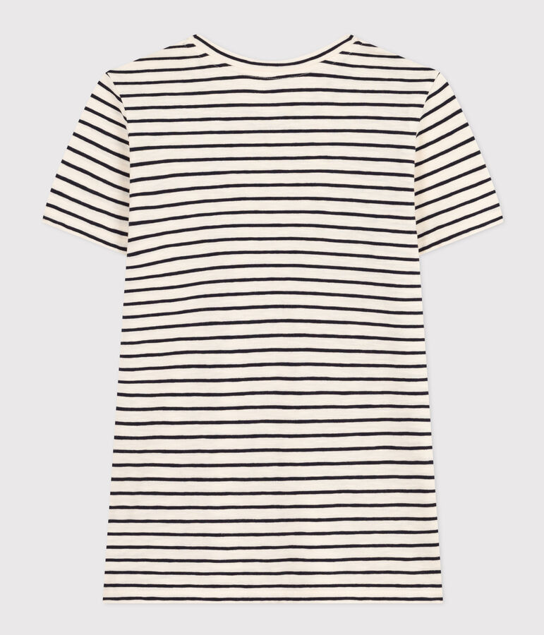 T-shirt REGULAR girocollo in cotone rigato donna ecru/blu
