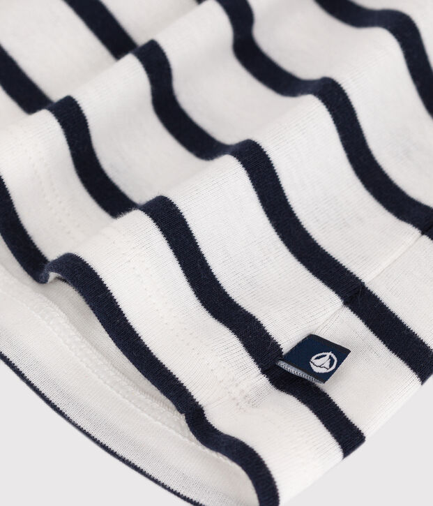 Abito a maniche corte con collo alla marinara in cotone a righe bianco/blu