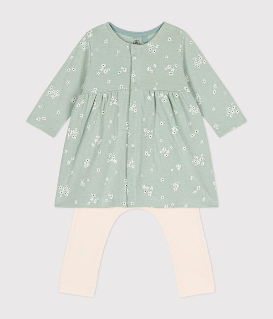 Abito e leggings in cotone neonato verde HERBIER/bianco MULTICO
