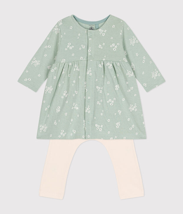 Abito e leggings in cotone neonato verde/multicolore