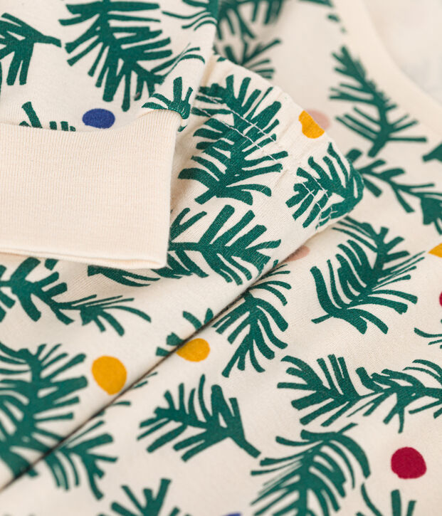 Pigiama in cotone con albero di Natale stampato donna ecru/multicolore