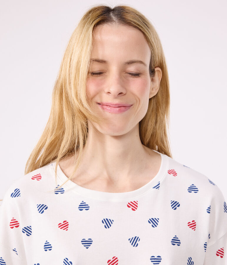 Pigiama in cotone con stampa a cuori donna bianco/multicolore