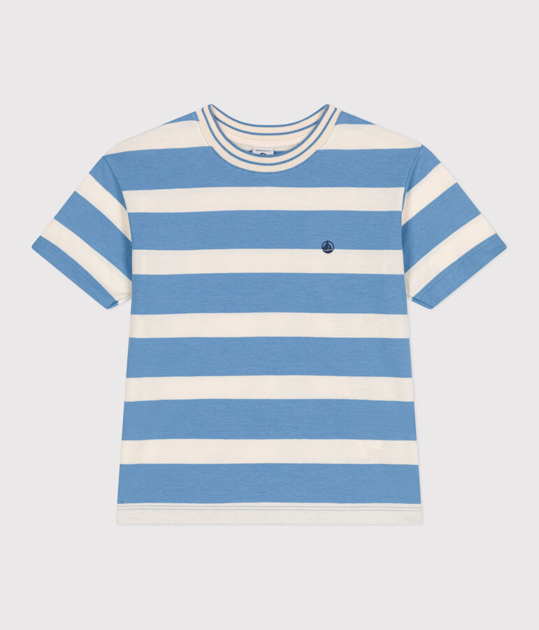 T-shirt a maniche corte in cotone a righe bambino blu/ecru