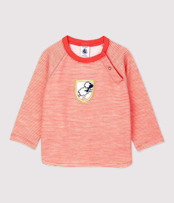 Tee-shirt in lana e cotone bebè. arancione OURSIN/bianco MARSHMALLOW