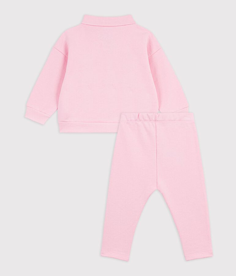Set per neonato composto da felpa e pantaloni in cotone tinta unita rosa