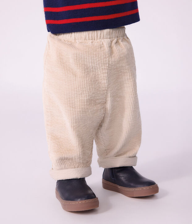 Pantaloni in velluto tinta unita neonato ecru