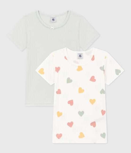 Confezione da 2 t-shirt a maniche corte bambina in cotone motivo cuore variante 1