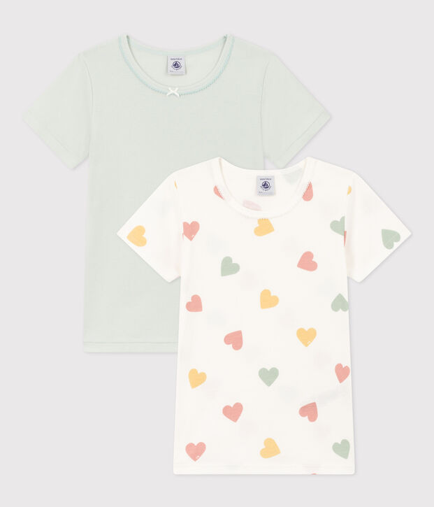Confezione da 2 t-shirt a maniche corte bambina in cotone motivo cuore multicolore