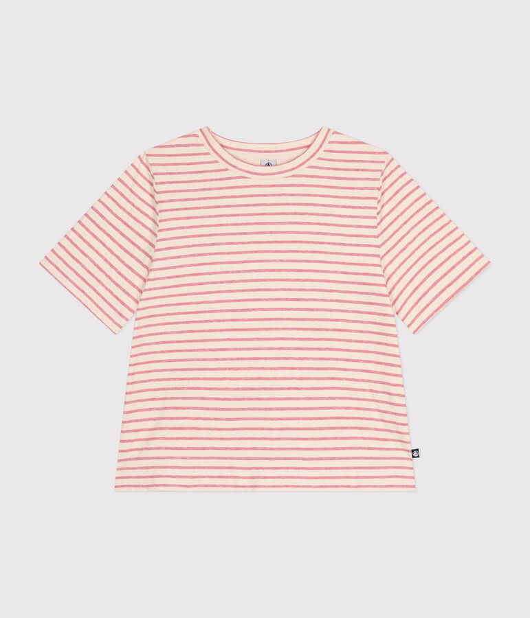 T-shirt Le Boxy in tubique donna ecru/rosa