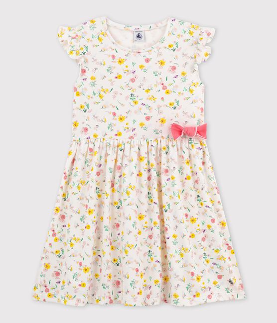 Abito manica corta in cotone bambina bianco MARSHMALLOW/bianco MULTICO