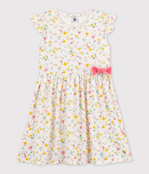 Abito manica corta in cotone bambina bianco/multicolore