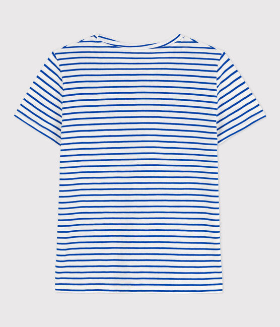 T-shirt LA REGULAR girocollo in cotone donna bianco MARSHMALLOW/blu PERSE