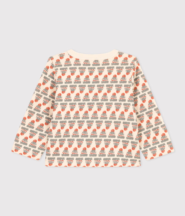Cardigan in jersey spesso con stampa per beb&egrave; ecru/multicolore