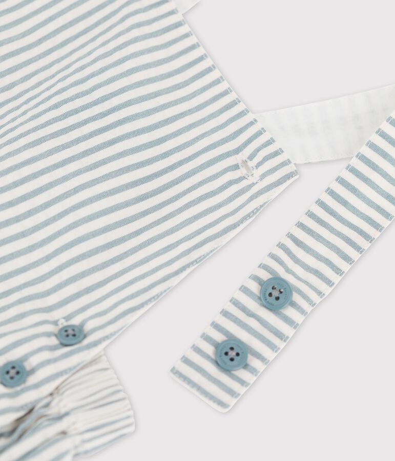 Salopette corta beb&egrave; in seersucker verde/bianco