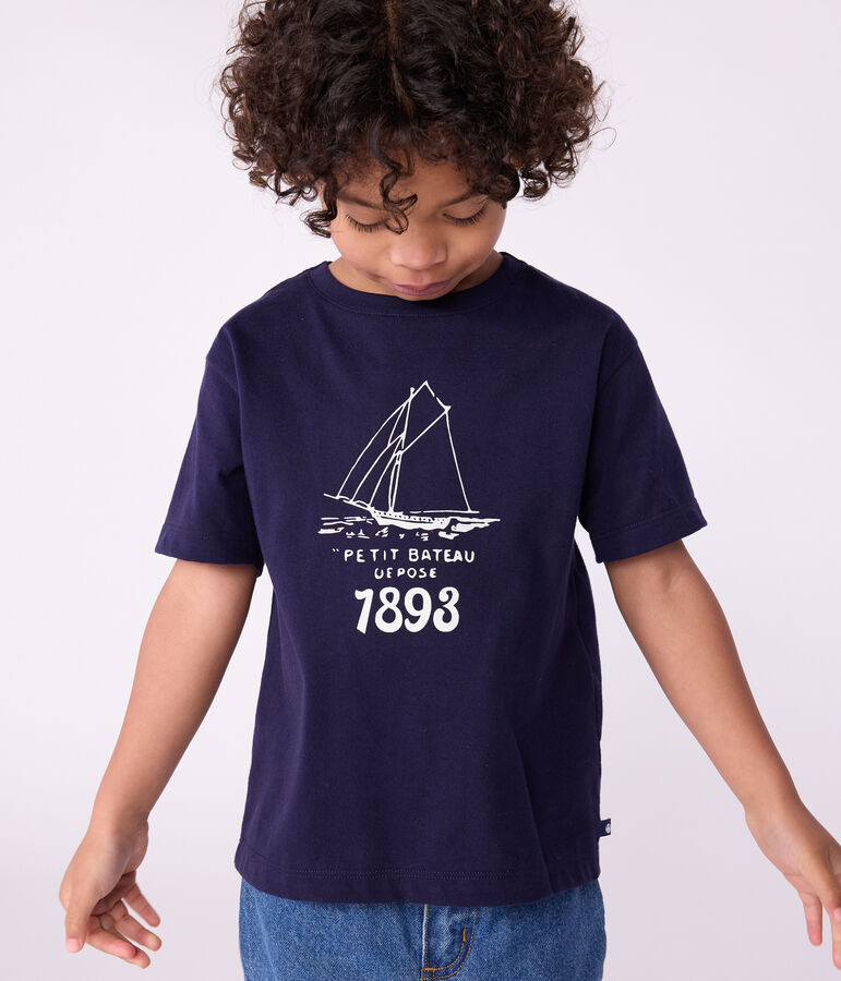 T-shirt a maniche corte con stampa bambino blu