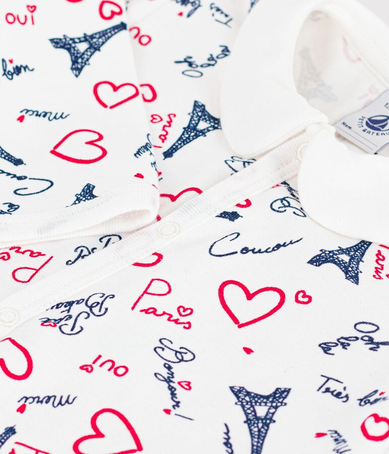 Pigiama senza piedini in cotone con stampa Parigi neonato bianco/multicolore
