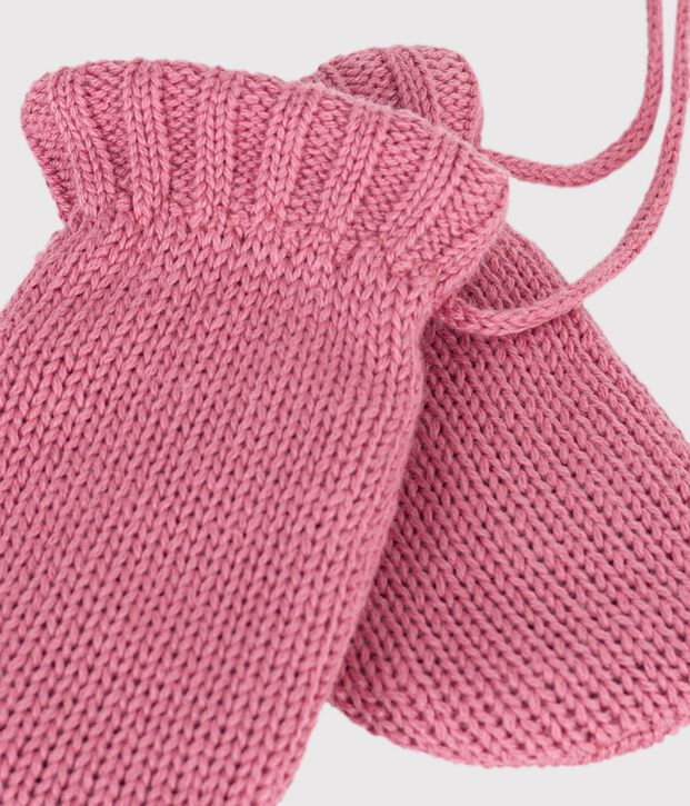 Guantini per neonati in maglia semplice con fodera in pile rosa