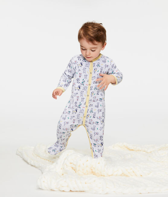 Tutina bebè maschio a costine grigio POUSSIERE/bianco MULTICO