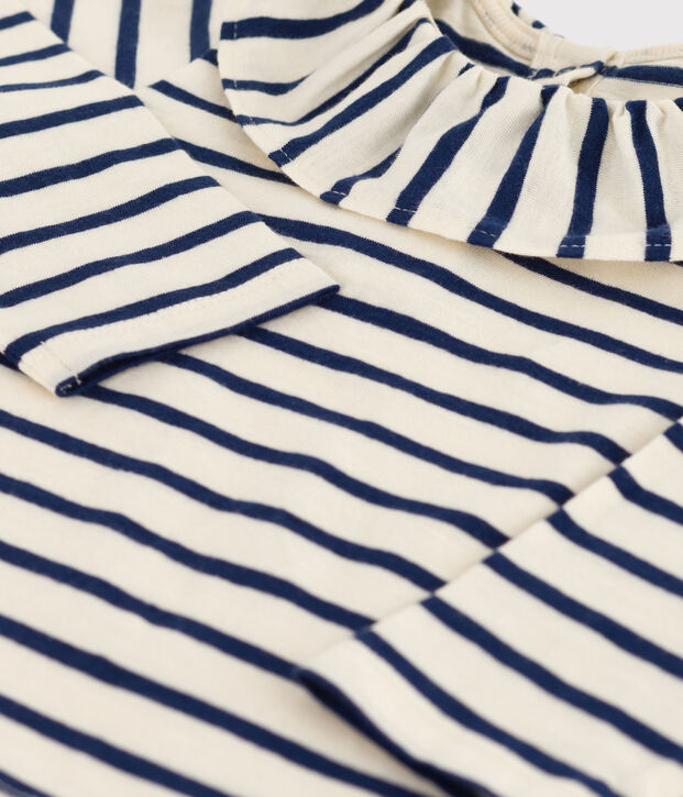 Blusa a manica lunga beb&egrave; in jersey leggero ecru/blu