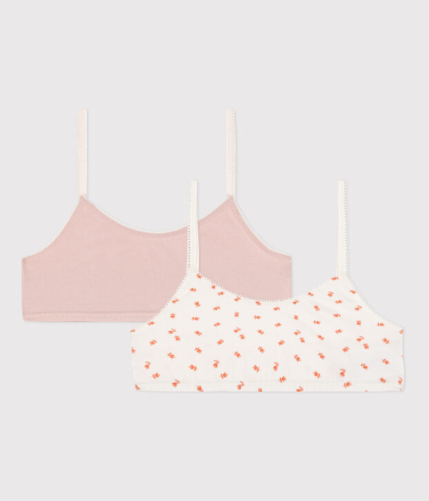 Confezione da 2 brassi&egrave;re bambina in cotone ed elastam motivo fiore multicolore