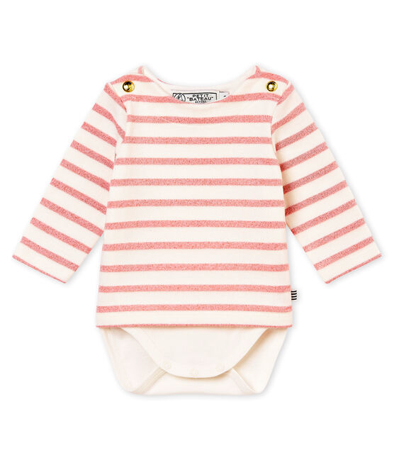 Body marinière luccicante per bebé femmina bianco MARSHMALLOW/rosa JOLI BRILLANT