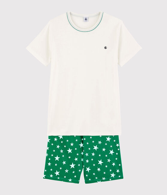 Pigiama corto bianco a stelle unisex a costine bianco MARSHMALLOW/verde GAZON