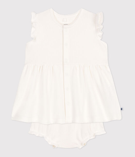 Abito a maniche corte a nido d'ape bianco e bloomer neonata bianco MARSHMALLOW