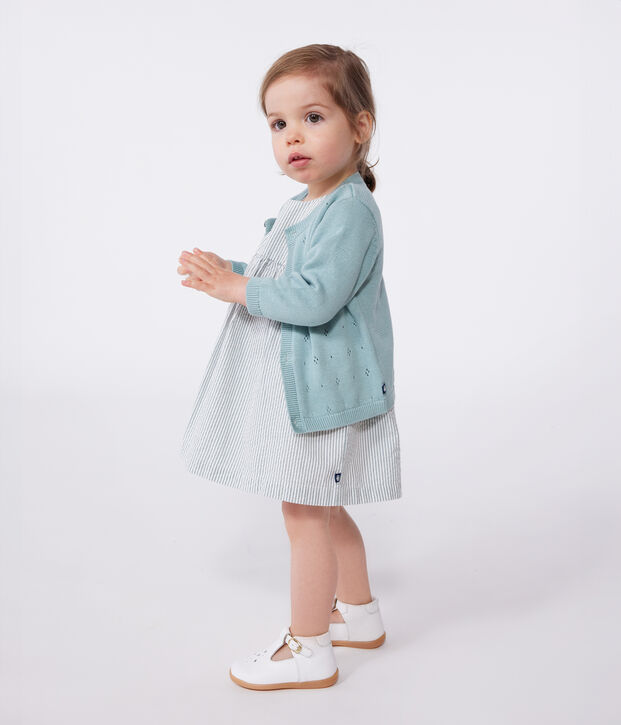 Cardigan in cotone a punto fantasia neonata verde